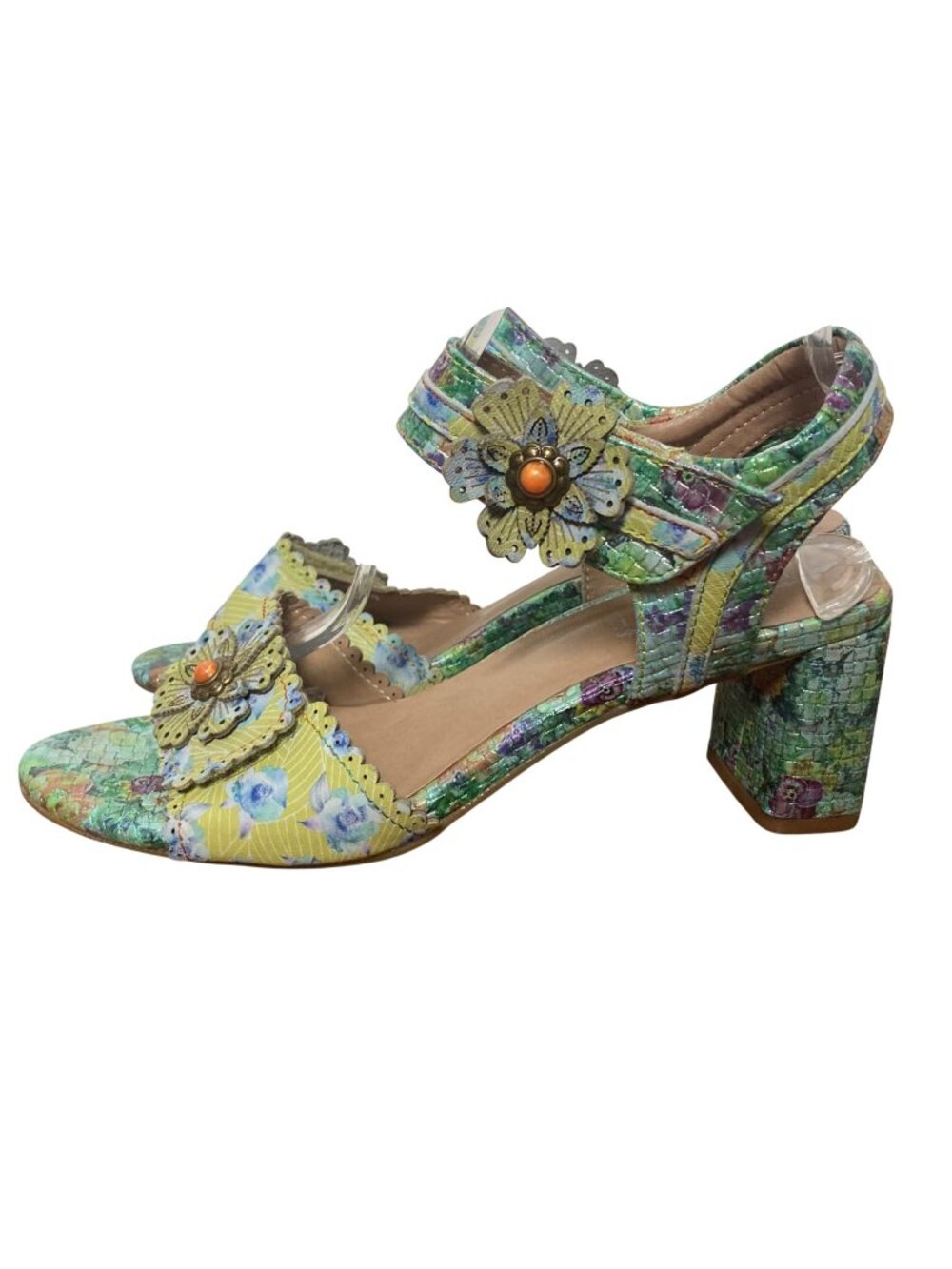 LArtiste Spring Step Vogeush Floral Sandal 42 US 10.5 11 Green Yellow Artsy Boho